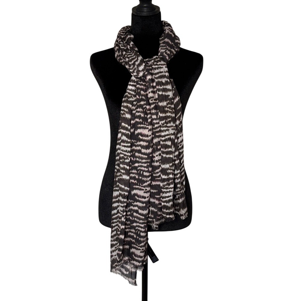 All Saints Muhimu Oblong Scarf Brown Giraffe Print 100% Modal 70"x26"‎